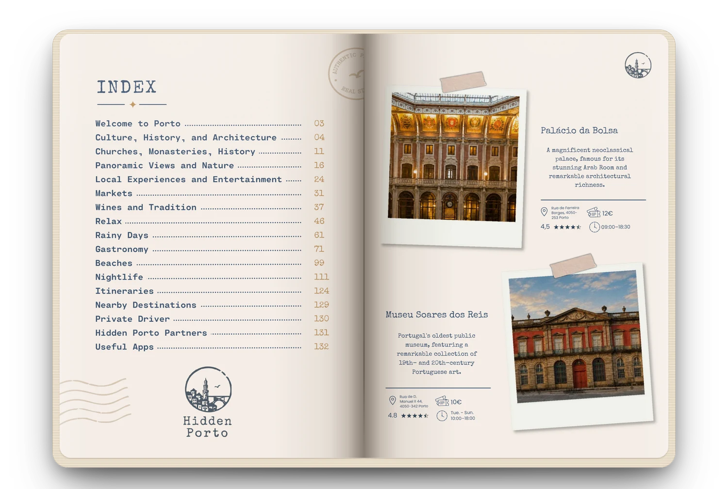 Hidden Porto book open at the index