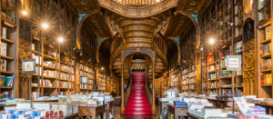 The neo-Gothic facade of Lello bookstore in Porto
