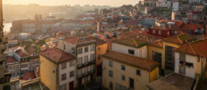 Historic granite and azulejo facades in Porto's Old Town